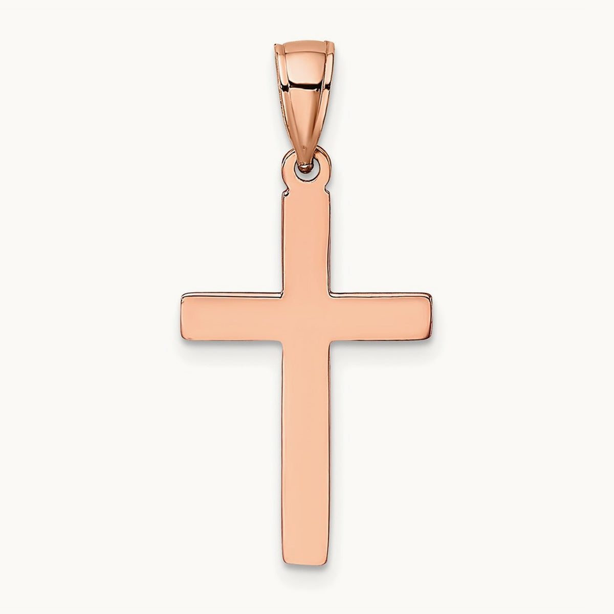 Polished Beveled Cross Charm — 14K Rose Gold
