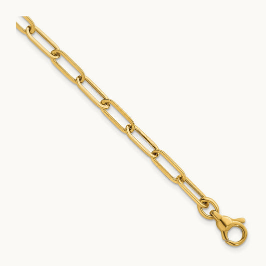 Polished Paper Clip Link Bracelet, 4.75mm, 14K