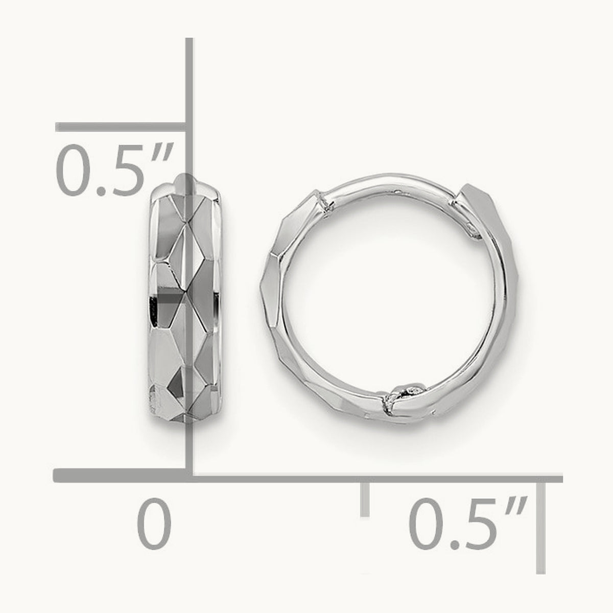 Diamond-cut Hinged Hoop Earrings — 14K White Gold