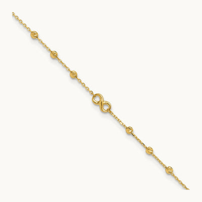 Infinity Symbol 10in Plus 1in ext. Anklet, 14K
