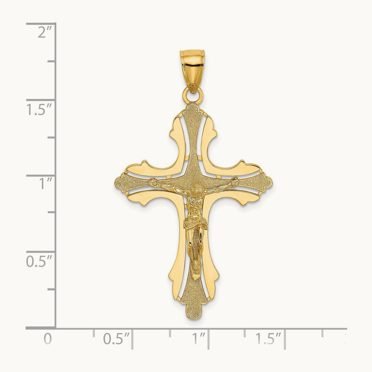 Textured Cut-Out Crucifix W/Budded Tips Charm, 14K