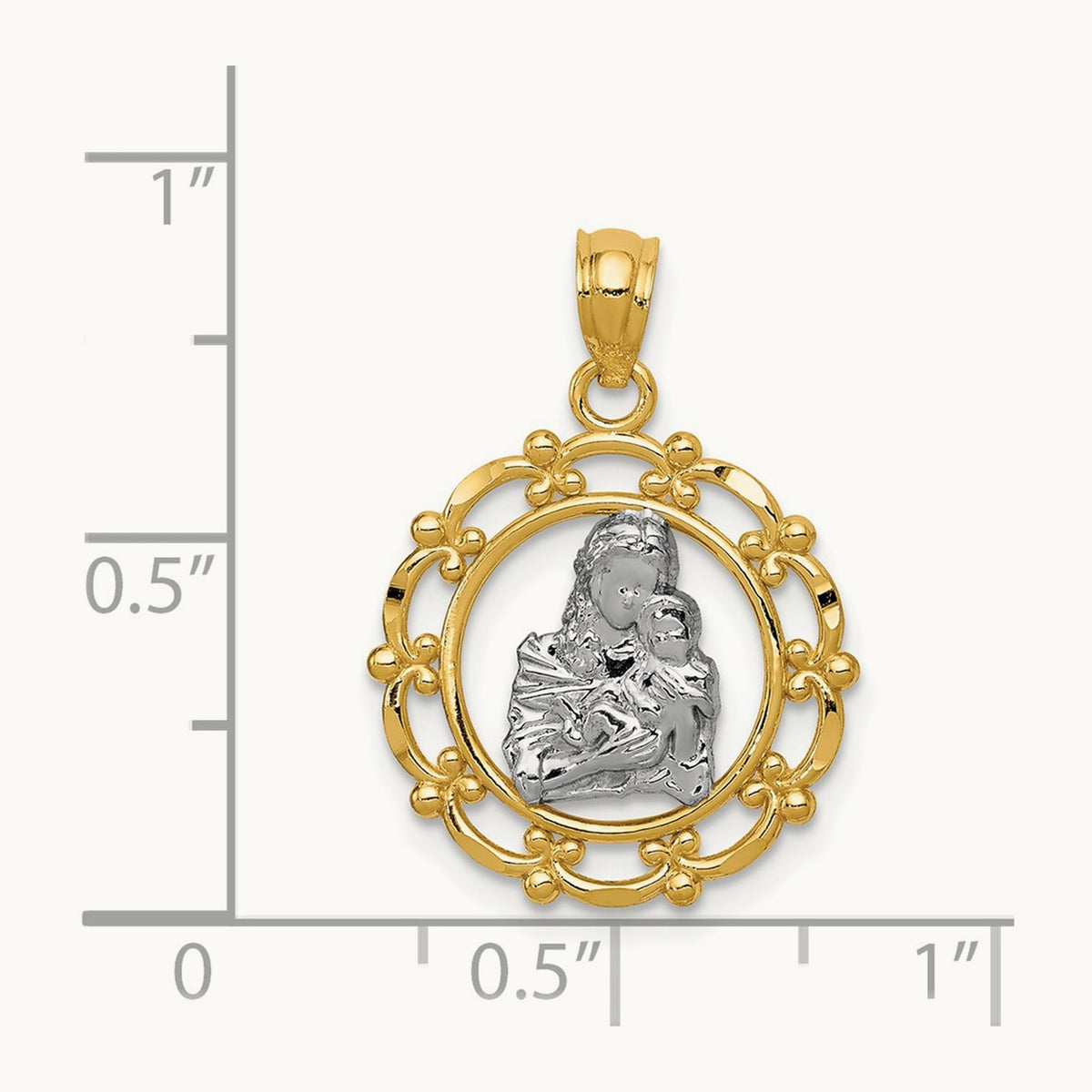 w/Rhodium Mother Holding Baby Pendant, 14K