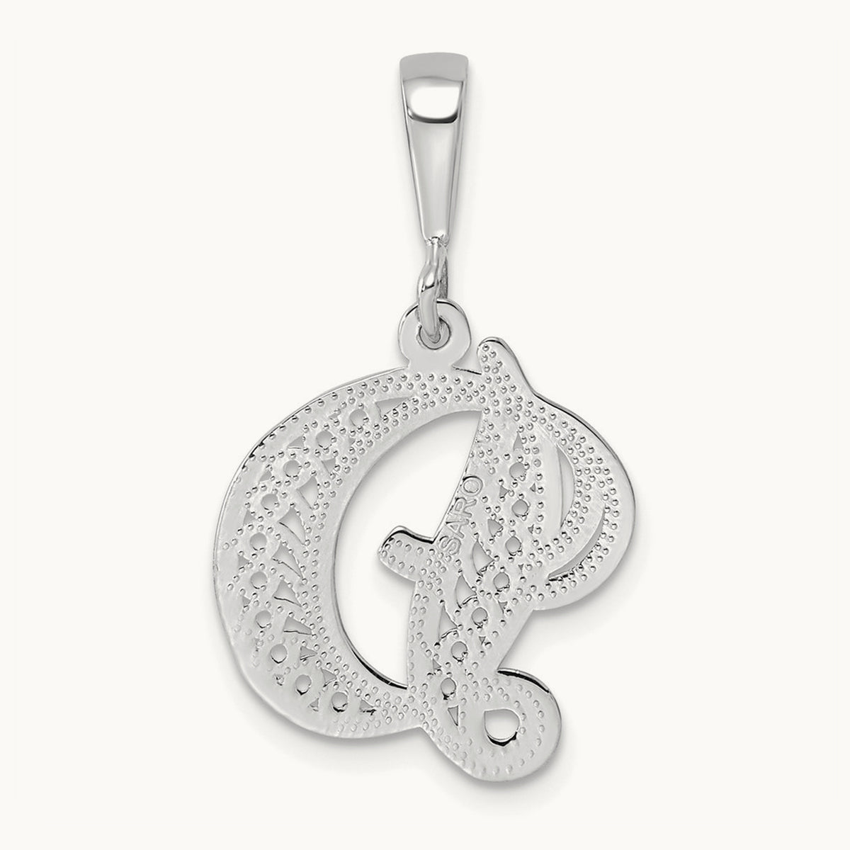 Solid Polished Script Filigree Initial Pendant — D