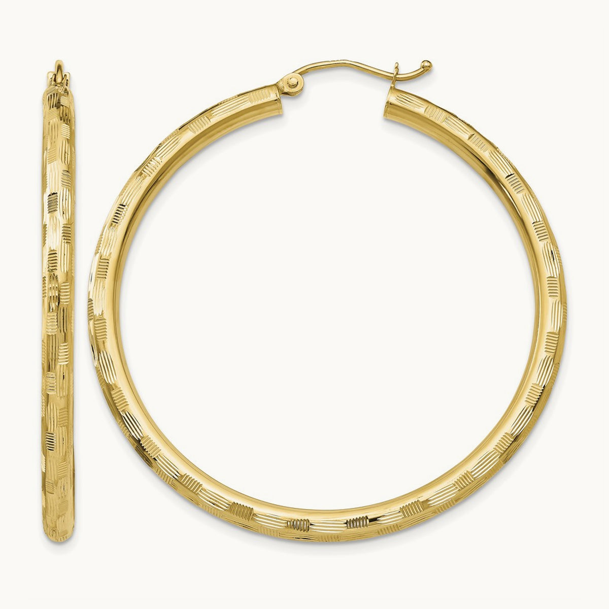 Diamond-cut Hoop Earrings, 14K