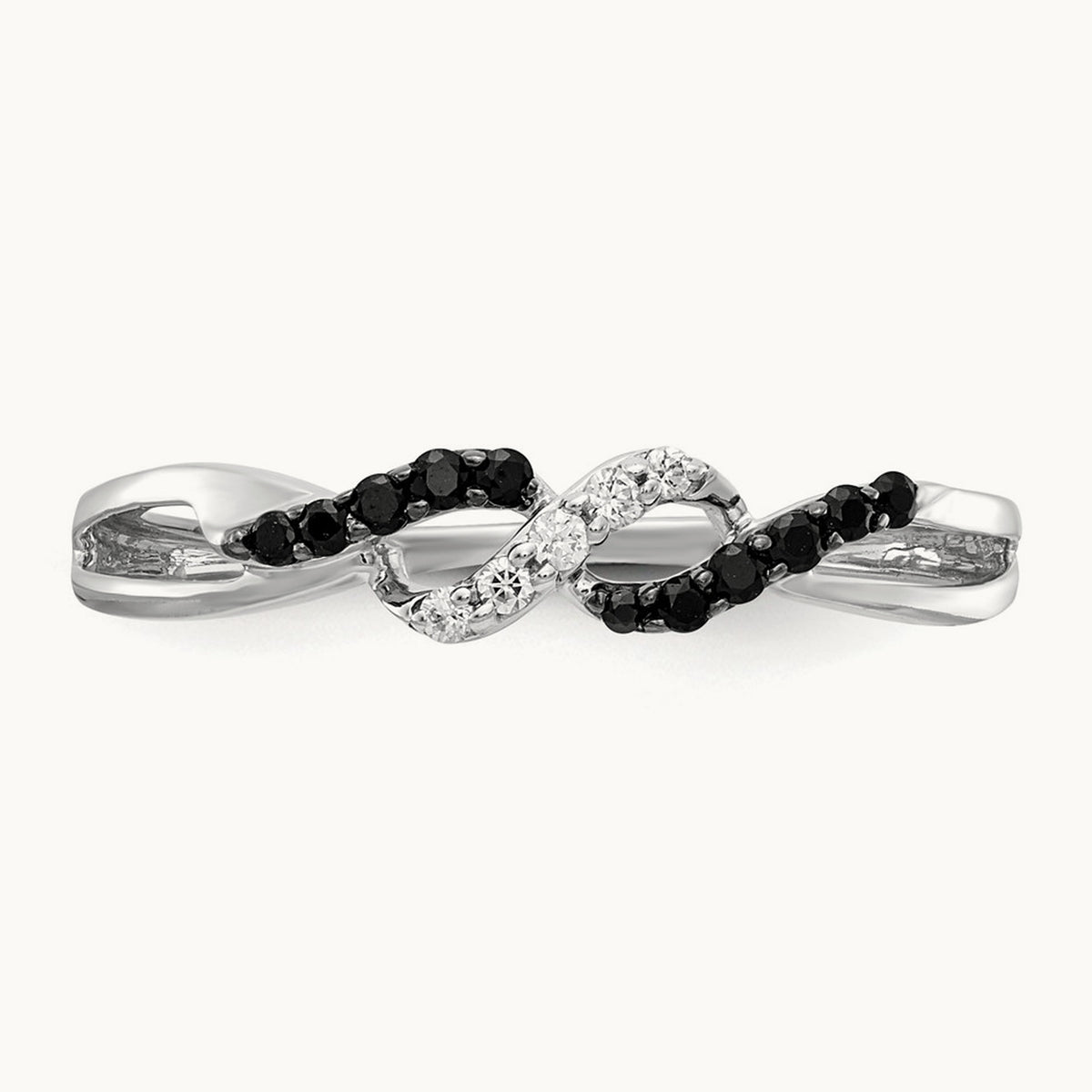 w/ Black and White Diamond Twist Ring, 14K White Gold