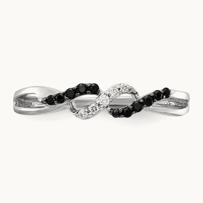 w/ Black and White Diamond Twist Ring, 14K White Gold
