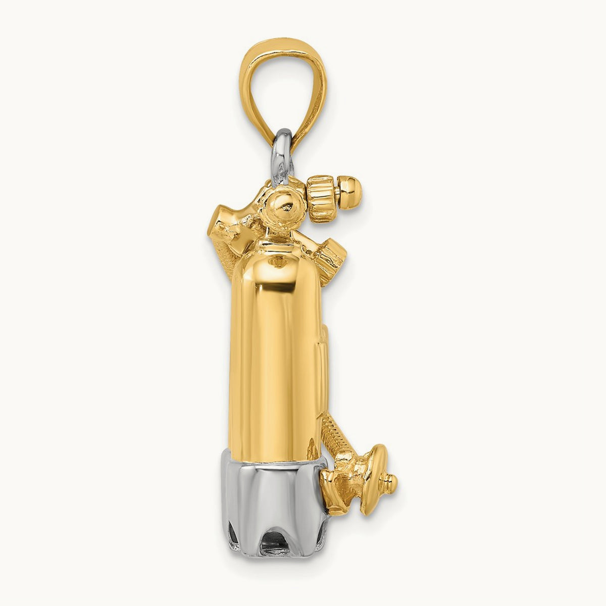 w/Rhodium 3-D Double Scuba Tanks W/Air Hose Charm, 14K