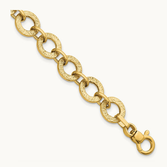 Polished and Textured 7in Fancy Link Bracelet, 14K