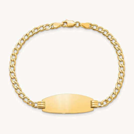 Semi-Solid Oval Curb ID Bracelet — 14K Yellow Gold