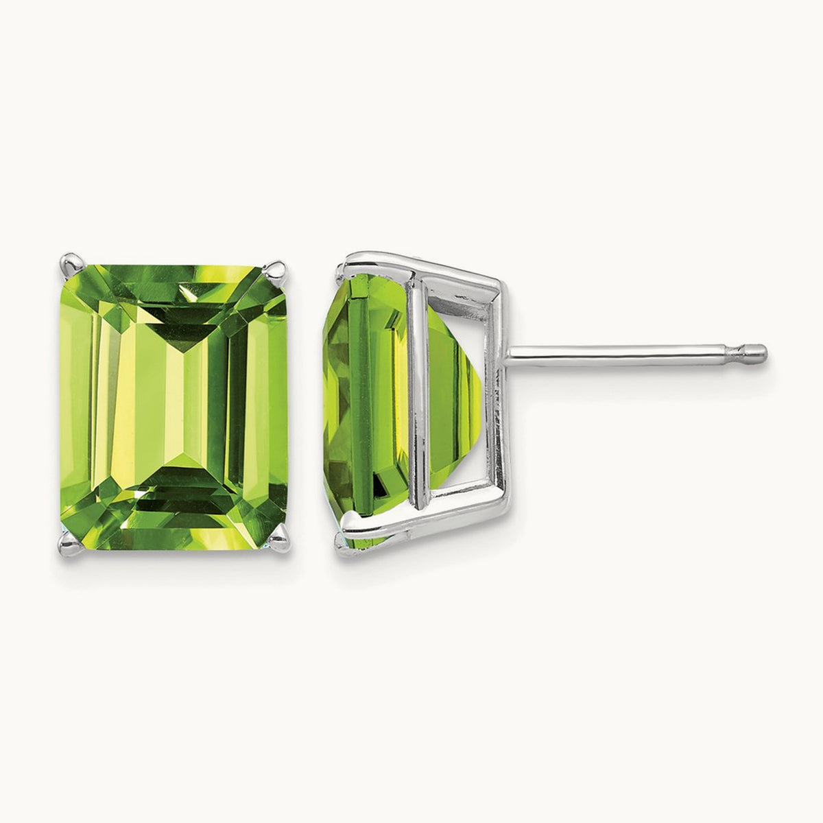 10x8mm Emerald Cut Peridot Earrings, 14K White Gold
