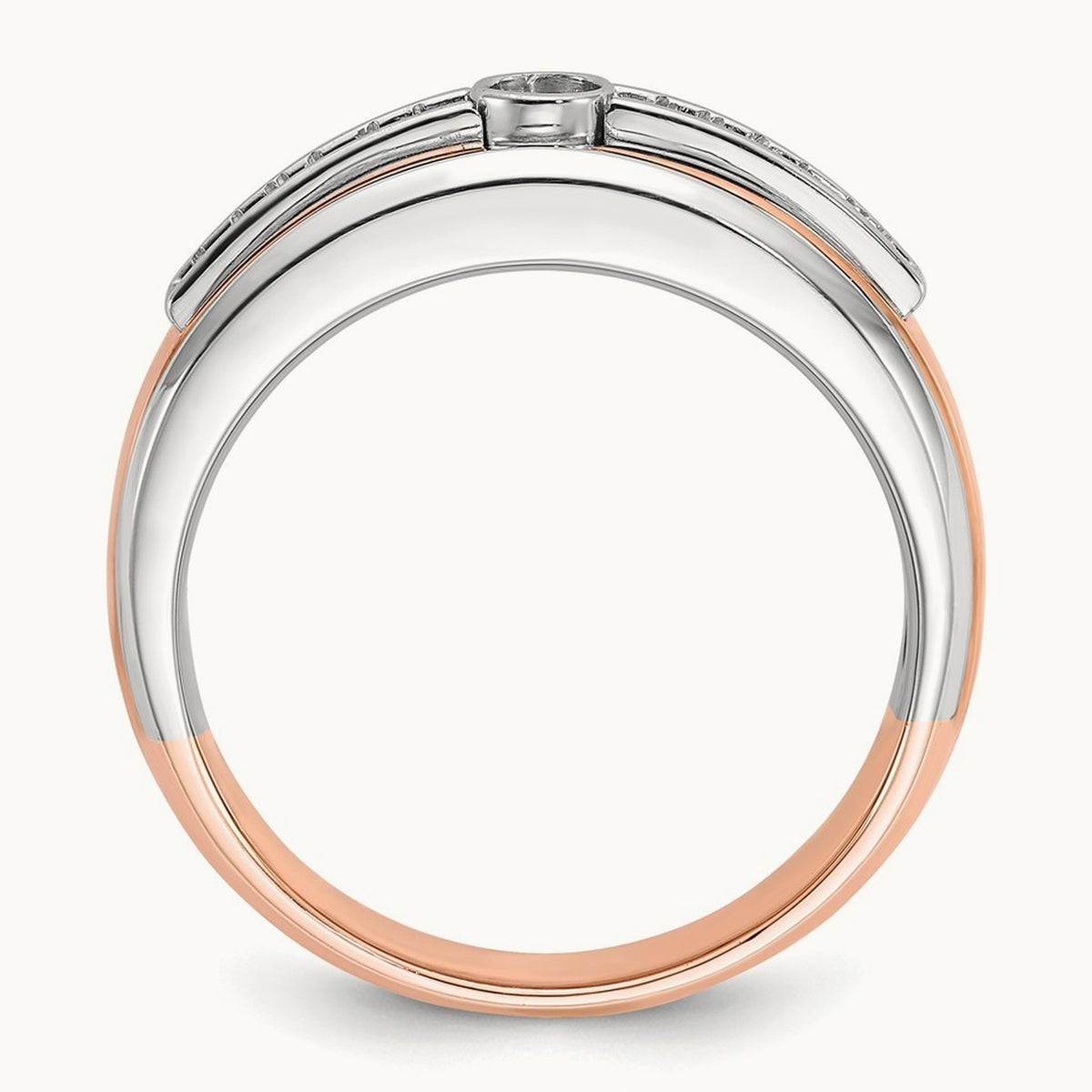 White/Rose Gold IBGoodman Men's Diamond Complete Ring, 14K Two-tone