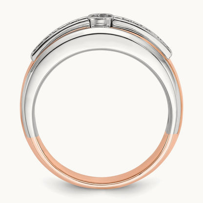 White/Rose Gold IBGoodman Men's Diamond Complete Ring, 14K Two-tone