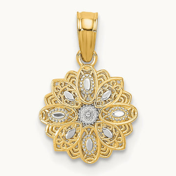 w/Rhodium and D/C Mini Filigree Flower Charm, 14K