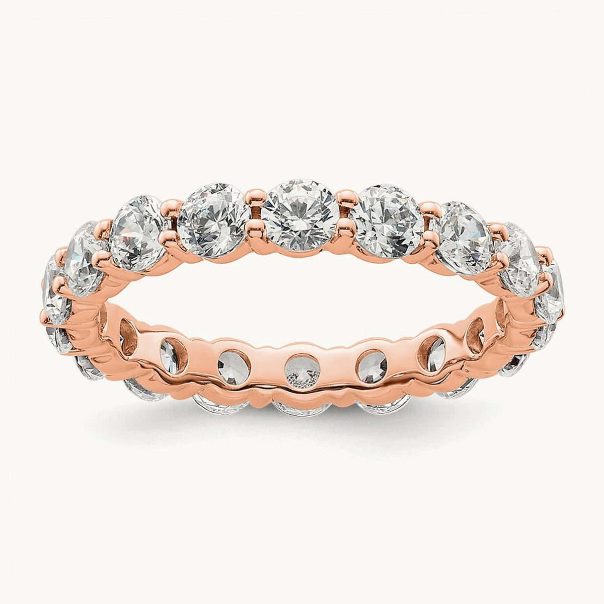Polished Shared Prong Diamond Eternity Band — 14K Rose Gold, 1.86 ct, 5.5