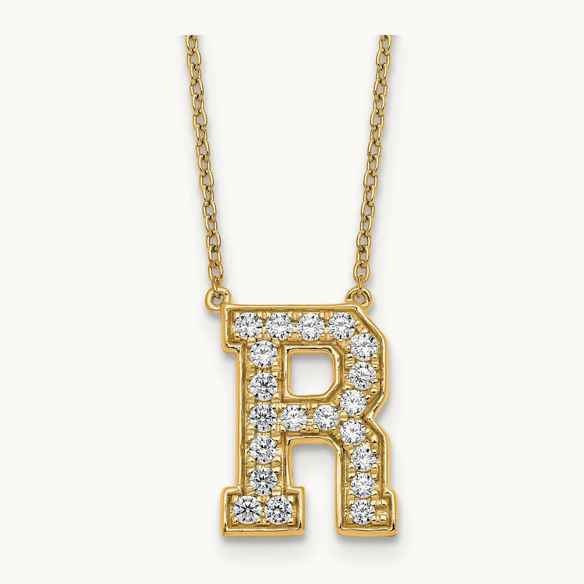 Initial Necklace — 14K Yellow Gold, R, 1/2 ct