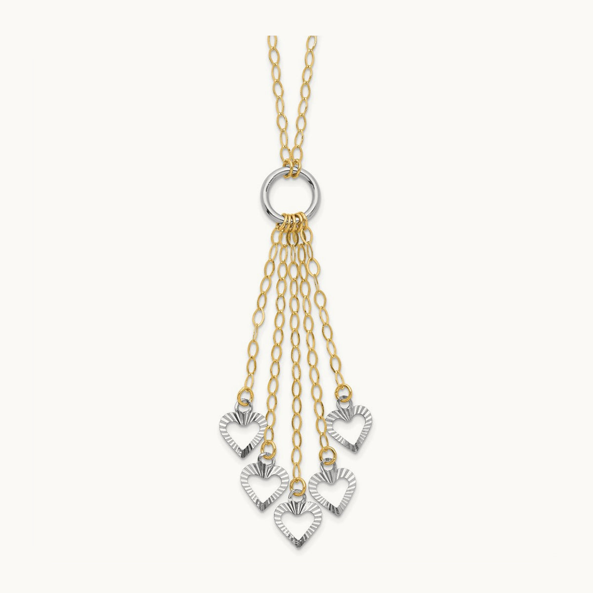 Adjustable Heart Drop Necklace, 14K Two-tone