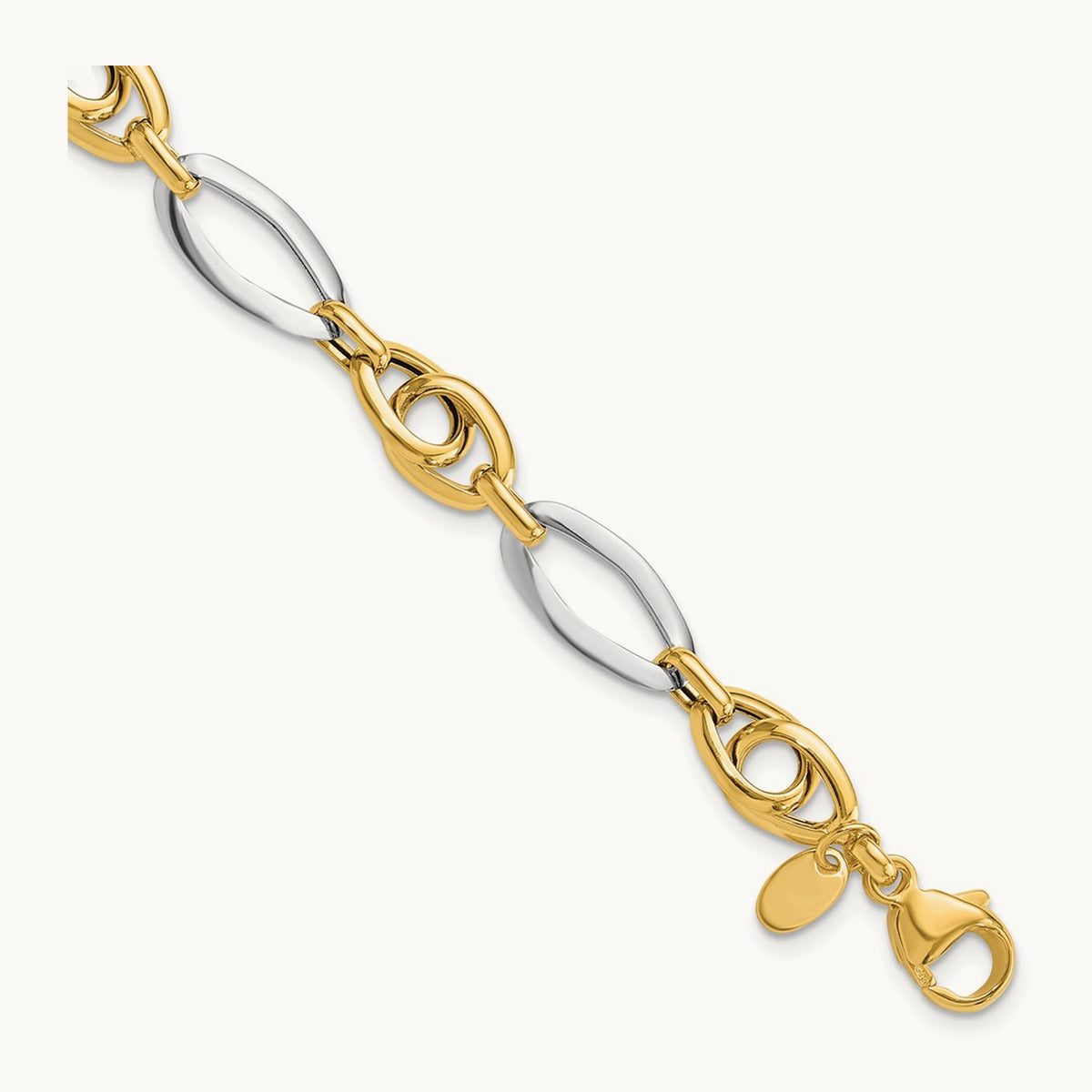 Polished Fancy Link Bracelet, 14K Two-tone