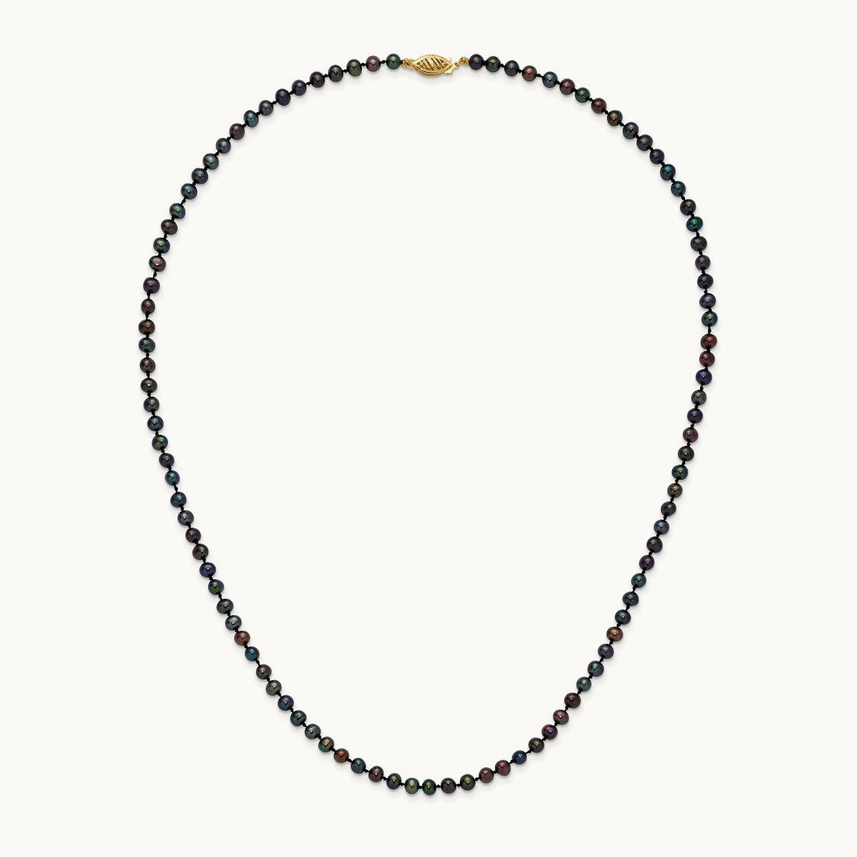 4- Black Near Round Freshwater Cultured Pearl Necklace, 14K