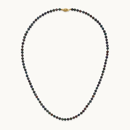 4- Black Near Round Freshwater Cultured Pearl Necklace, 14K