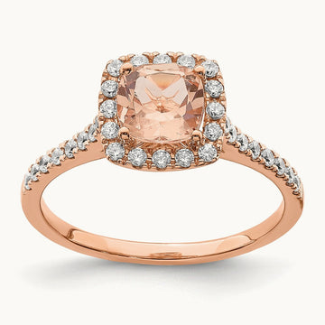 Morganite Halo Engagement Ring, 0.25 ct tw Lab-Grown Diamond