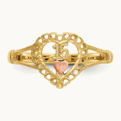 15 Heart Ring, 14K Two-tone