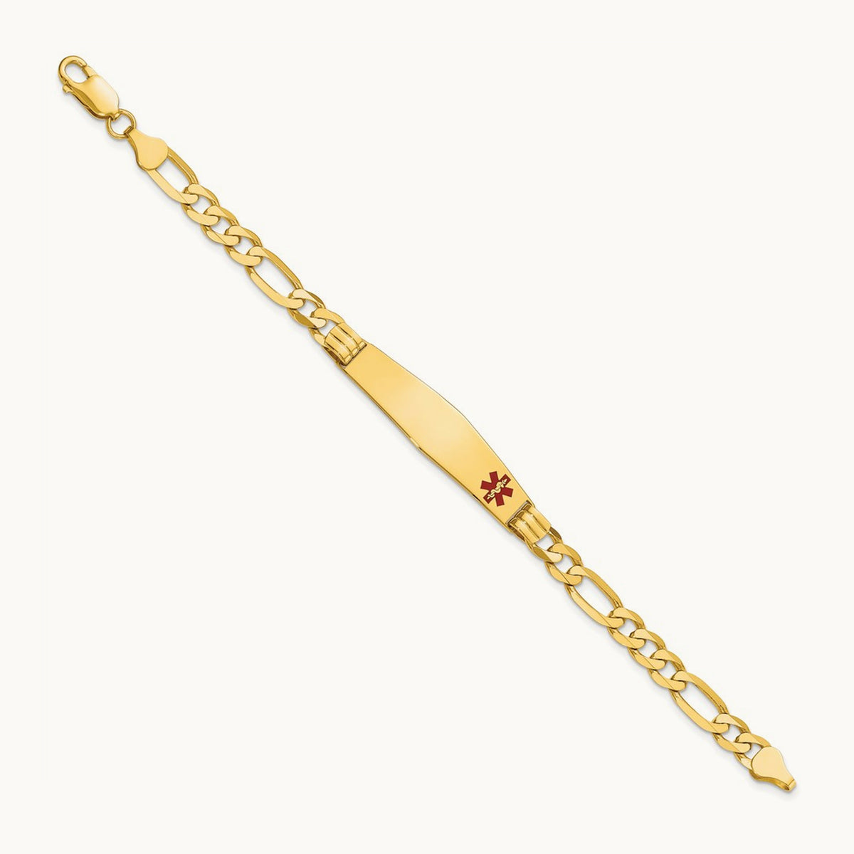 Medical Soft Diamond Shape Red Enamel Figaro ID Bracelet, 14K