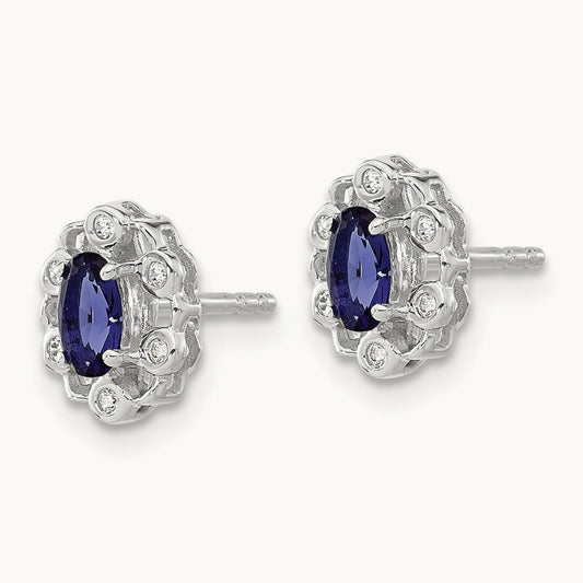 Created Sapphire Halo Post Earrings, 0.05 ct tw Lab-Grown Diamond