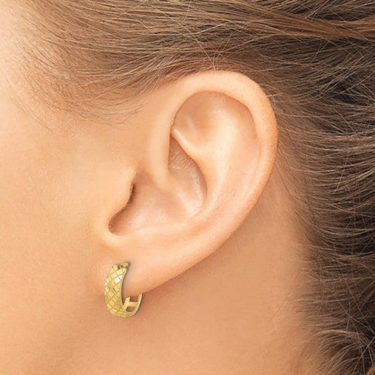 Polished and Etched Hinged Hoop Earrings — 14K Yellow Gold