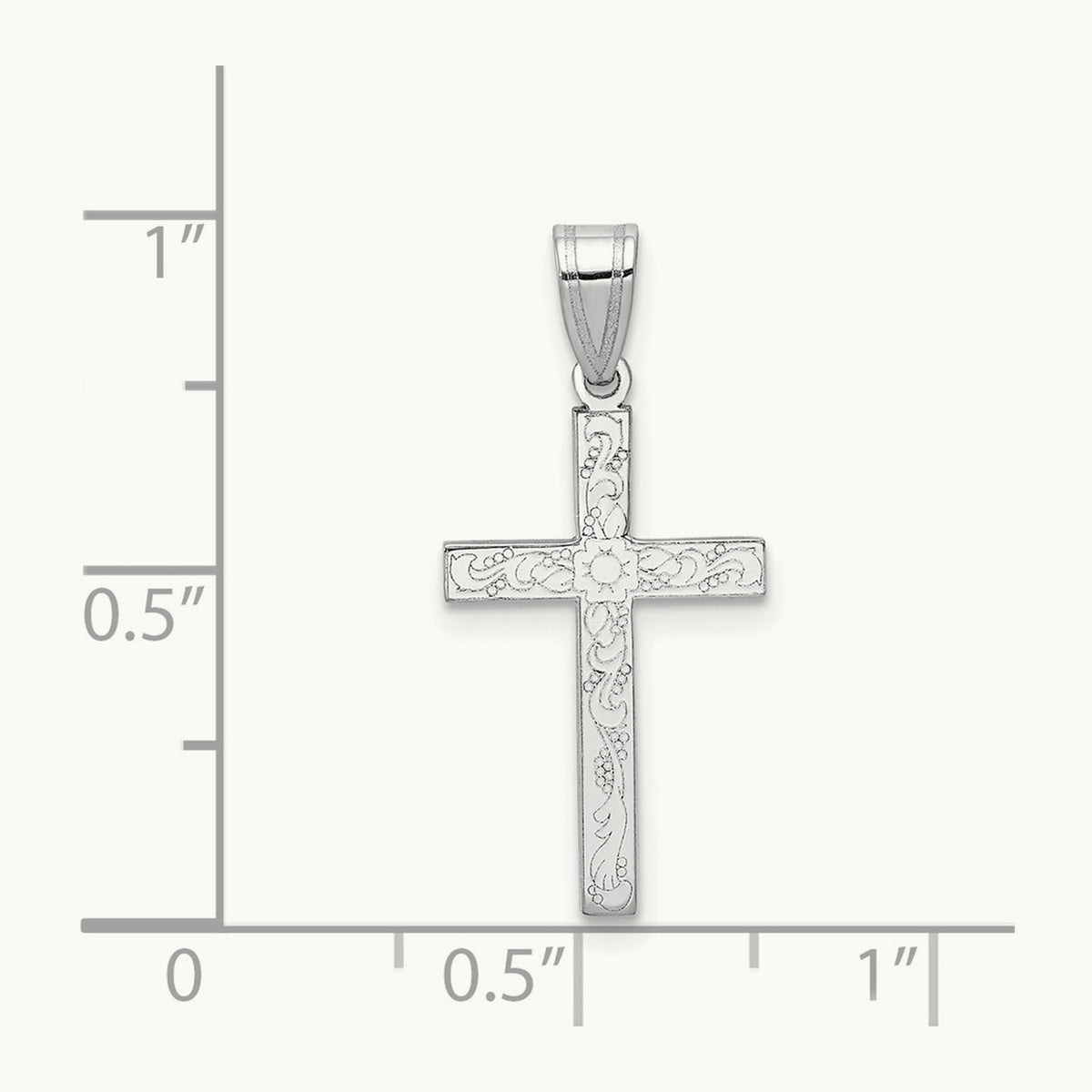 Floral Cross Charm — 14K White Gold