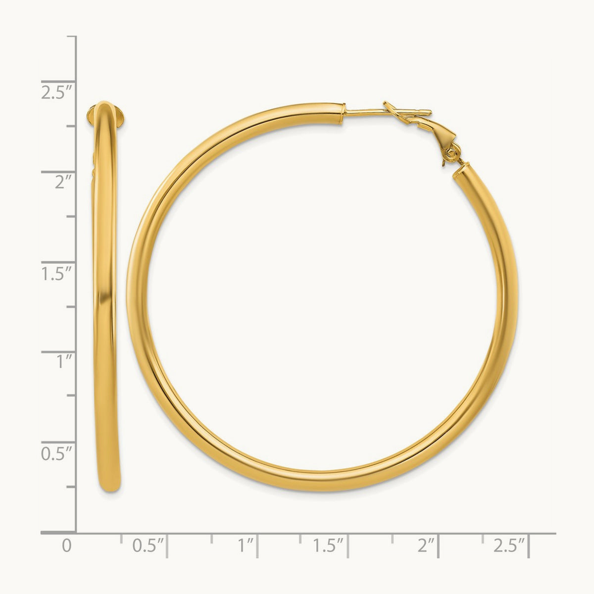 Polished Round Omega Back Hoop Earrings — 14K Yellow Gold, 3x52mm