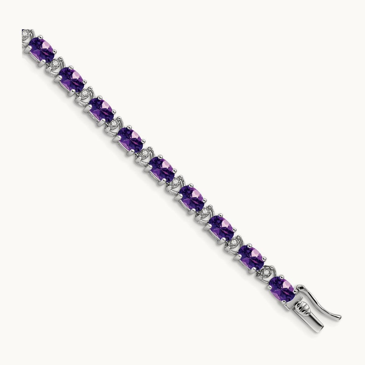 Oval Amethyst and Diamond Bracelet, 14K White Gold