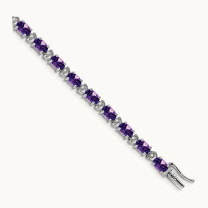 Oval Amethyst and Diamond Bracelet, 14K White Gold