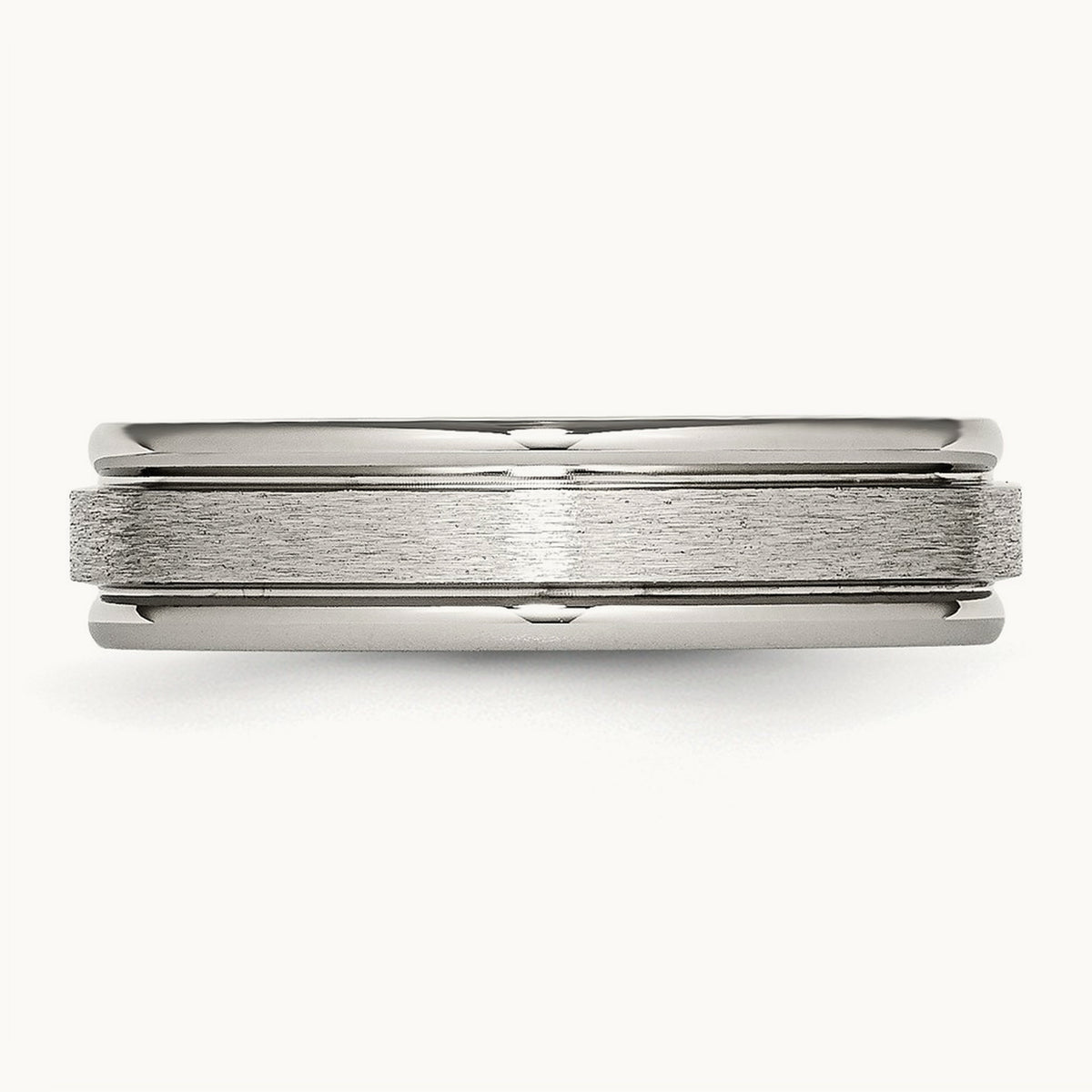 Polished w/Satin Center Grooved Edge Band, 6mm, Stainless Steel
