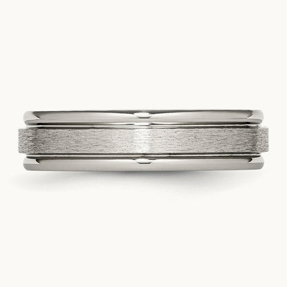 Polished w/Satin Center Grooved Edge Band, 6mm, Stainless Steel