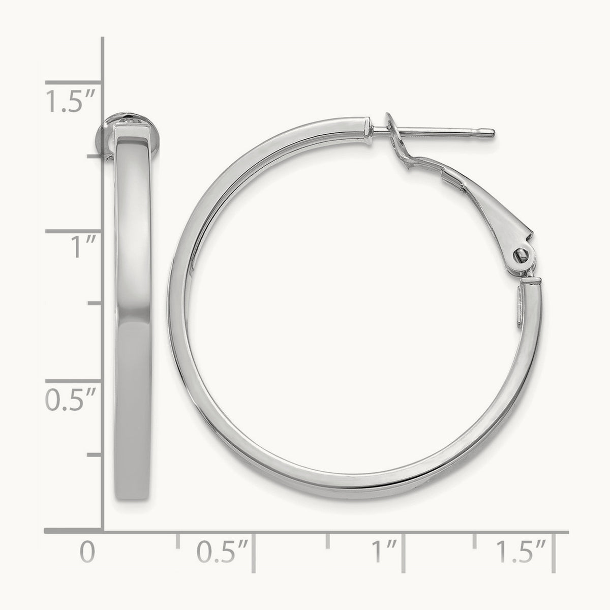 Polished Square Tube Round Hoop Earrings — 14K White Gold, 3x30mm