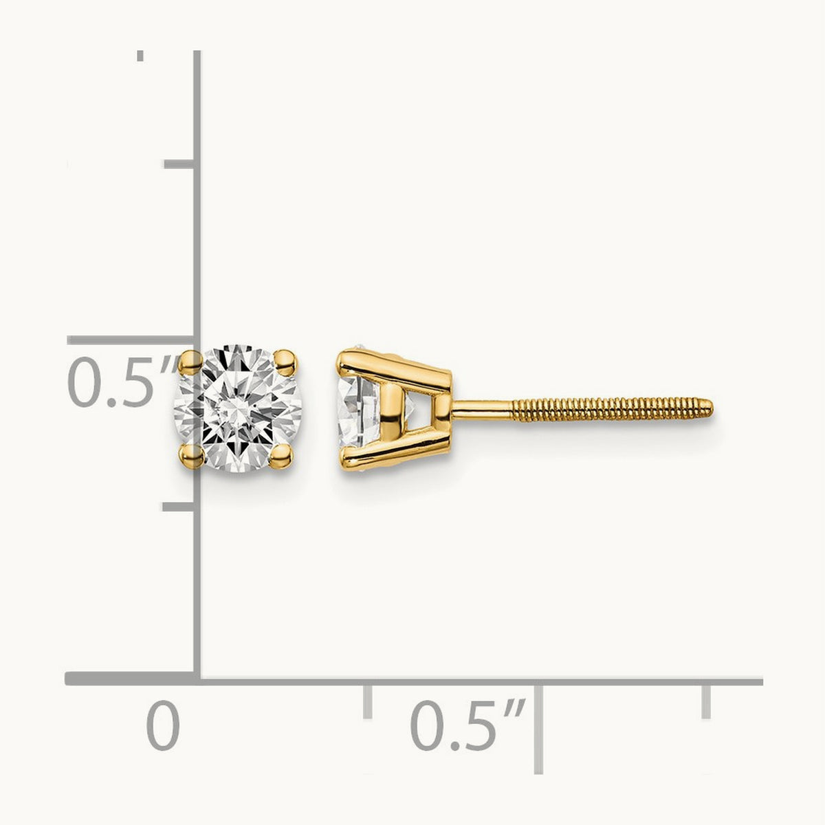 Diamond Stud Thread on/off Post Earrings — 14K Yellow Gold, 4.5mm