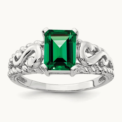 8x6mm Emerald Cut Mount St. Helens ring, 14K White Gold