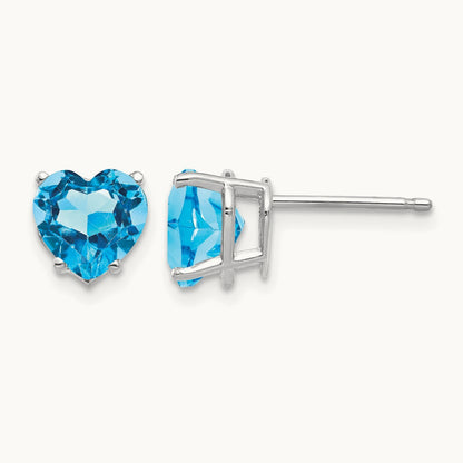 Heart Blue Topaz Earrings, 7mm, 14K White Gold