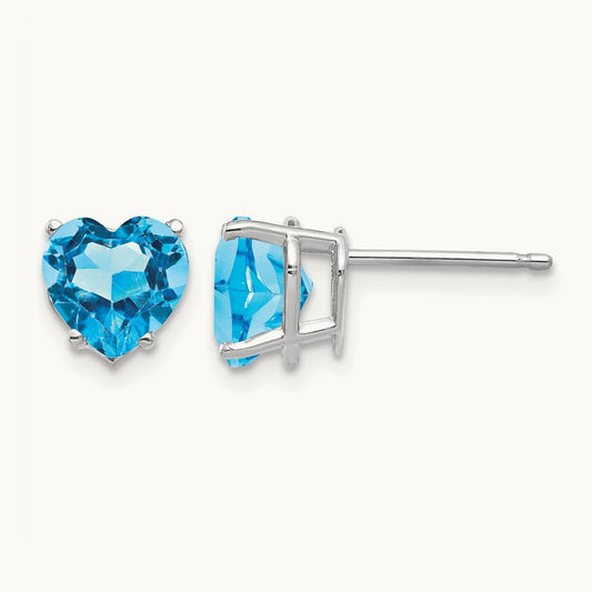 Heart Blue Topaz Earrings, 7mm, 14K White Gold