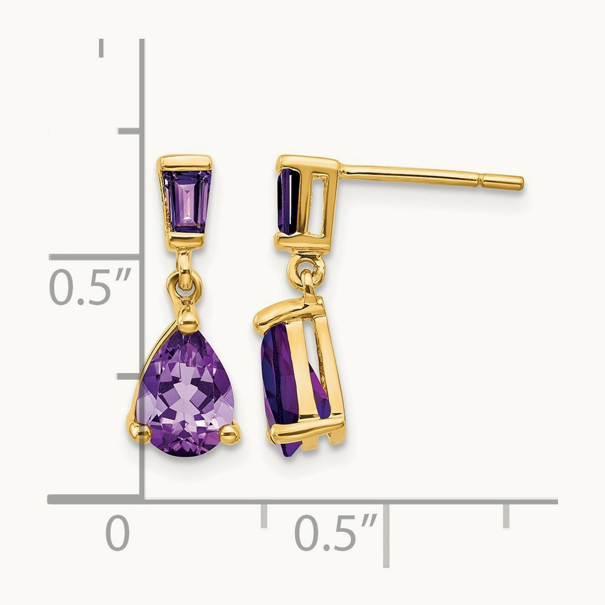 Amethyst Dangle Post Earrings — 14K Yellow Gold