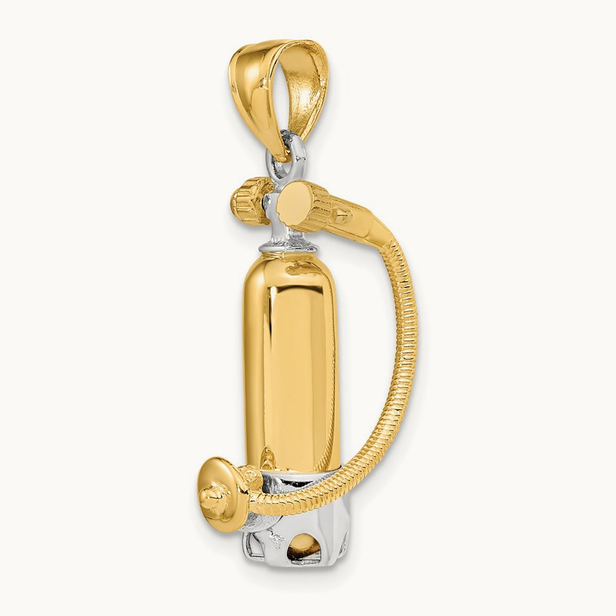 w/Rhodium 3-D Single Scuba Tank W/ Hose Charm, 14K