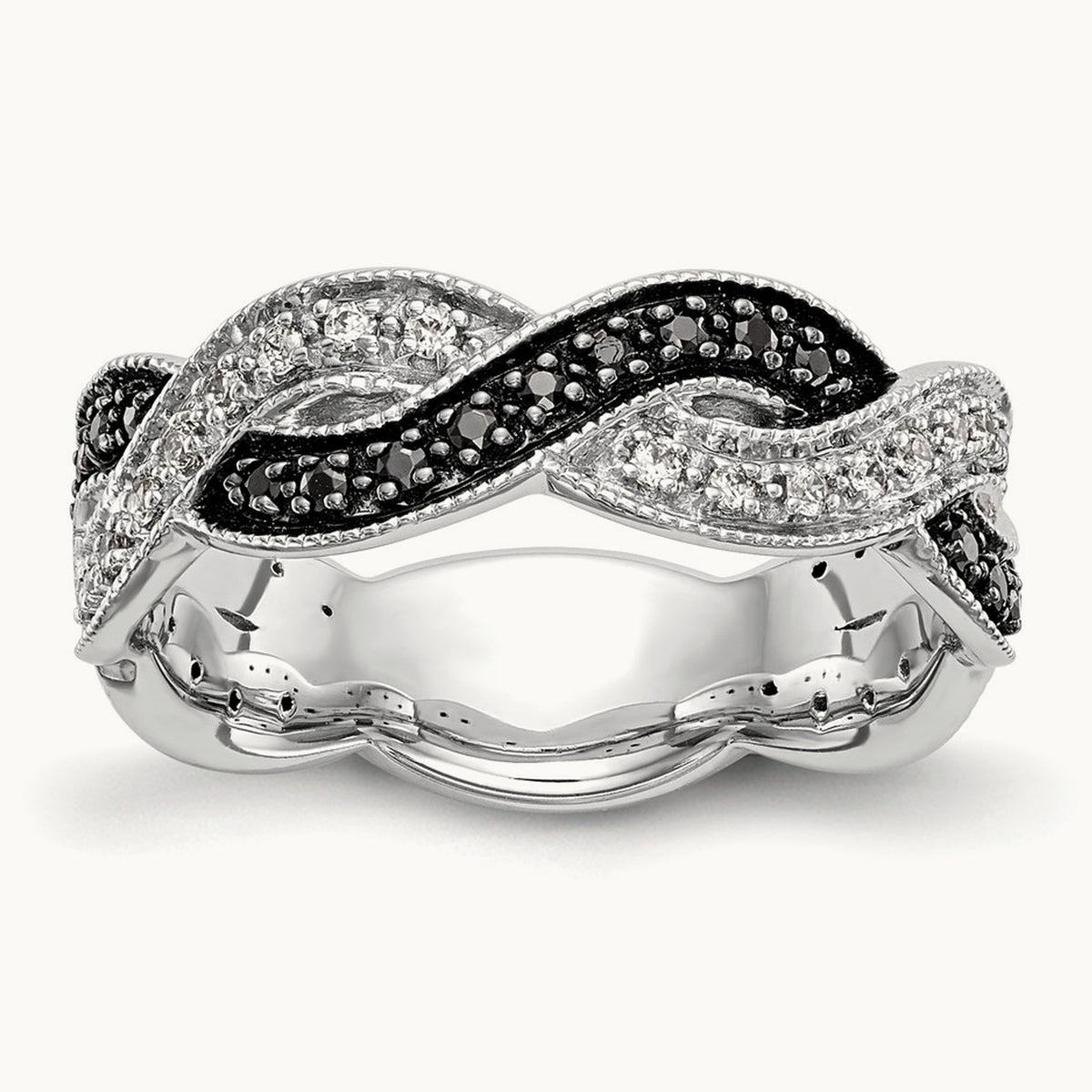 Black and White Diamond Band, 14K White Gold