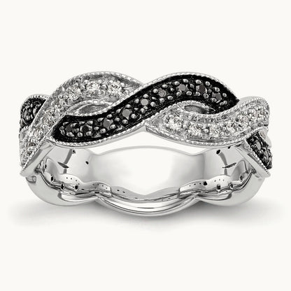 Black and White Diamond Band, 14K White Gold