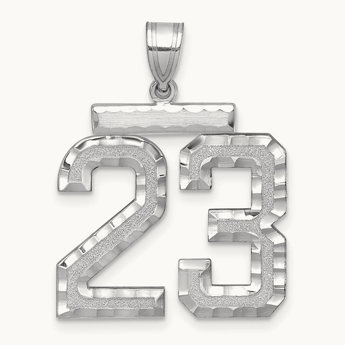 Large Brushed Diamond-cut Number 23 Charm — 14K White Gold