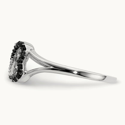 Black and White Diamond Infinity Heart Ring, 14K White Gold