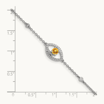 Polished Diamond and Citrine w/.5in Ext Bracelet, 14K White Gold
