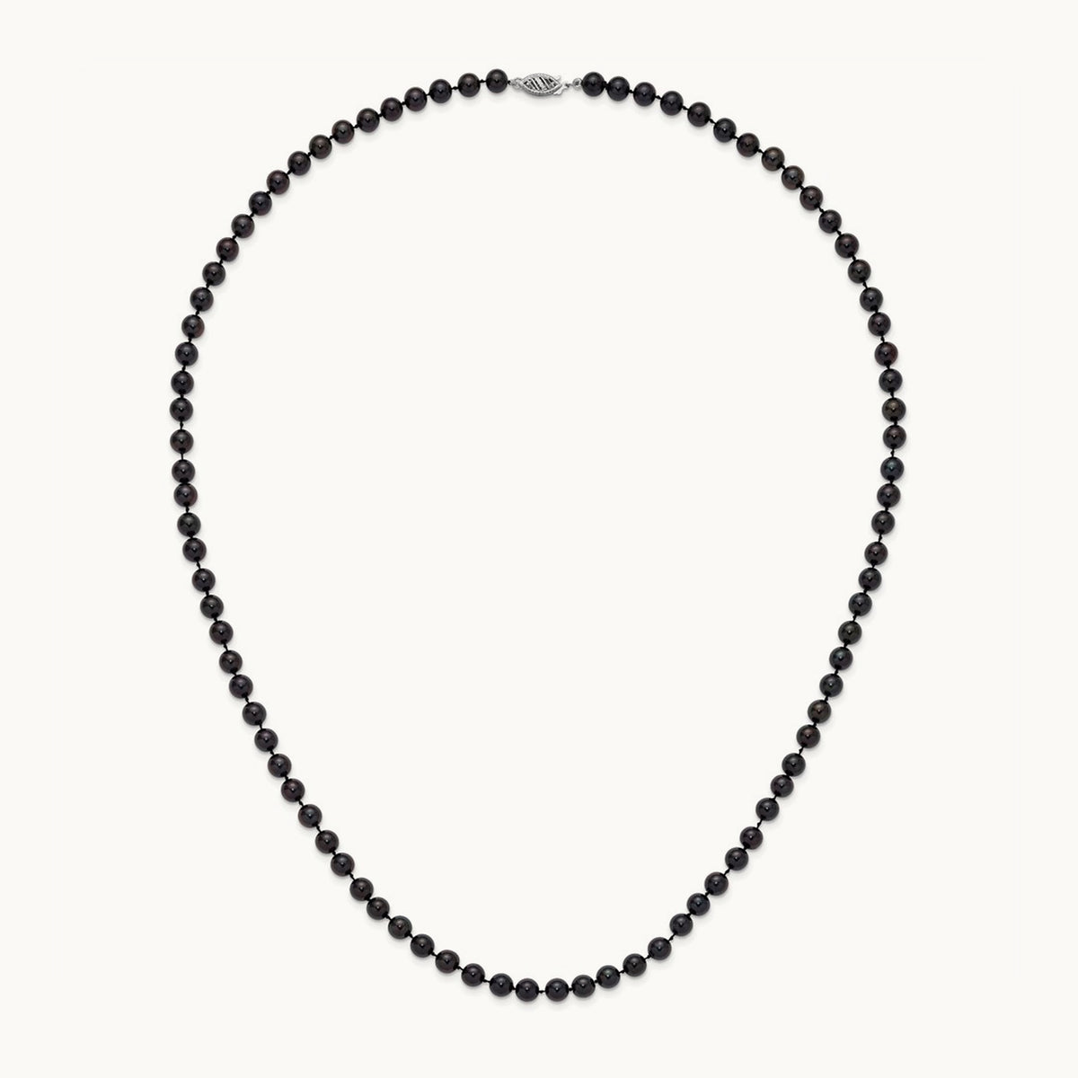 6- Round Black Saltwater Akoya Cultured Pearl Necklace, 14K White Gold