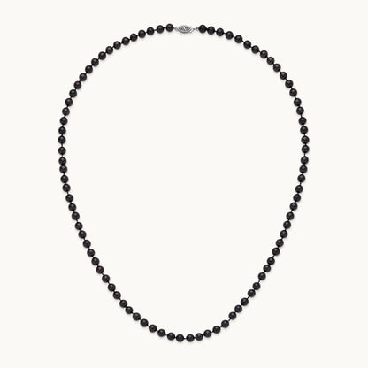 6- Round Black Saltwater Akoya Cultured Pearl Necklace, 14K White Gold