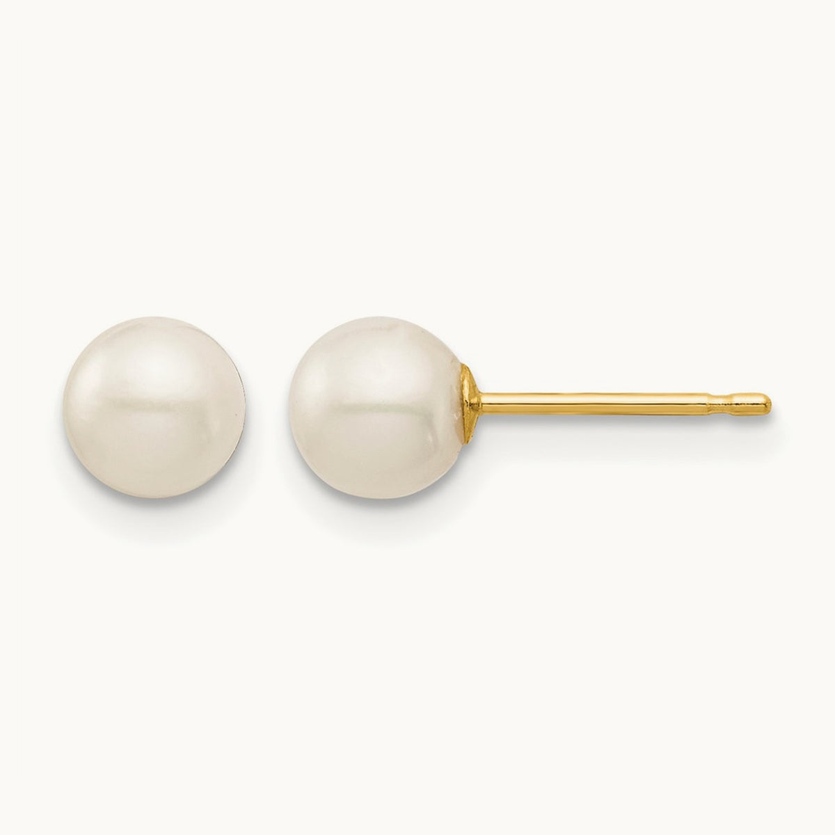 Madi K 5- White Round Freshwater Cultured Pearl Stud Post Earrings, 6mm, 14K