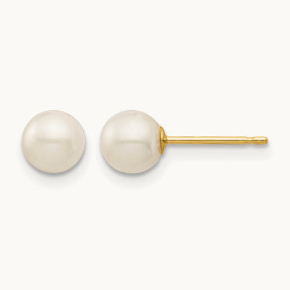 Madi K 5- White Round Freshwater Cultured Pearl Stud Post Earrings, 6mm, 14K